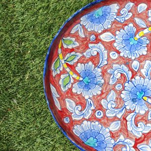 Strawberry Blue - Handmade Terracotta Pottery Multipurpose Platter Stunning handcrafted multipurpose pottery platter to add a dash of color to your home! Size: 14 inches approx in diameter