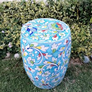 Sky Blue - Handcrafted Terracotta Pottery Multipurpose Stools Add a dash of color to your interior, with these stunning intricate multipurpose stools. Can be used as a 🌷Stool for sitting 🌷Foot rest 🌷Coffee table 🌷Garden chair Size Diameter: 9.5 Height: 16