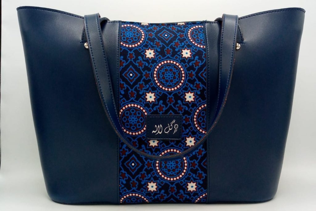 Navy Blue Handmade Faux leather bag.